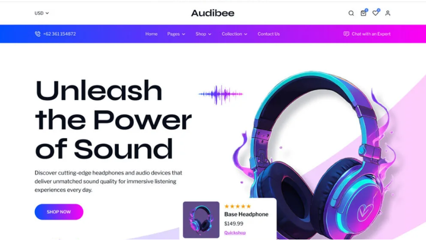 Audibee - Headphone Audio Store Shop WooCommerce Elementor Template Kit