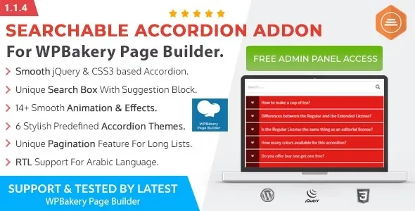 Ultimate Searchable Accordion – WPBakery Page Builder Addon