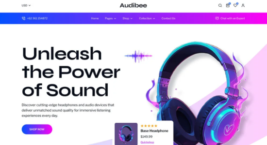 Audibee - Headphone Audio Store Shop WooCommerce Elementor Template Kit
