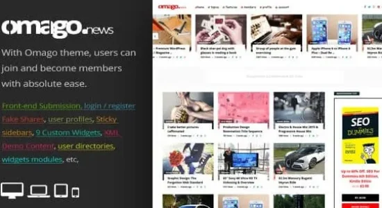 Omago News 3.2 – User Profile Membership & Content Sharing Theme