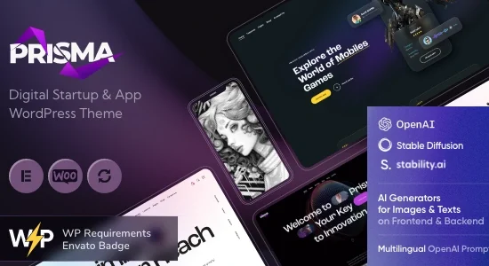 Prisma – Digital Startup & App WordPress Theme + AI
