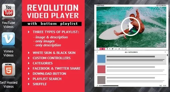 Revolution Video Player With Bottom Playlist – YouTube/Vimeo/Self-Hosted Support